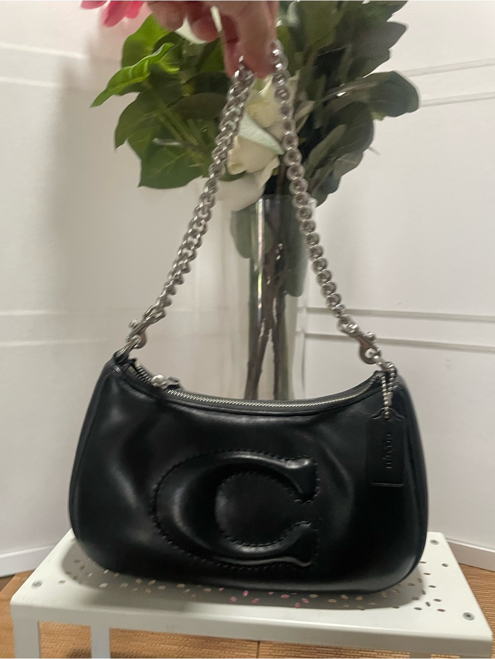 Coach Teri Black Crescent Shoulder Bag with Chain Strap CJ608 - Picture 4 of 12